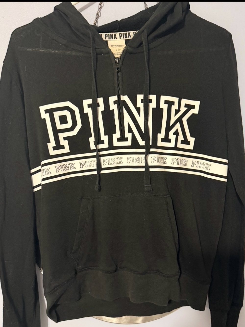 2016 Victoria’s Secret PINK Varsity Half Zip Hoodie Black Small Y2K